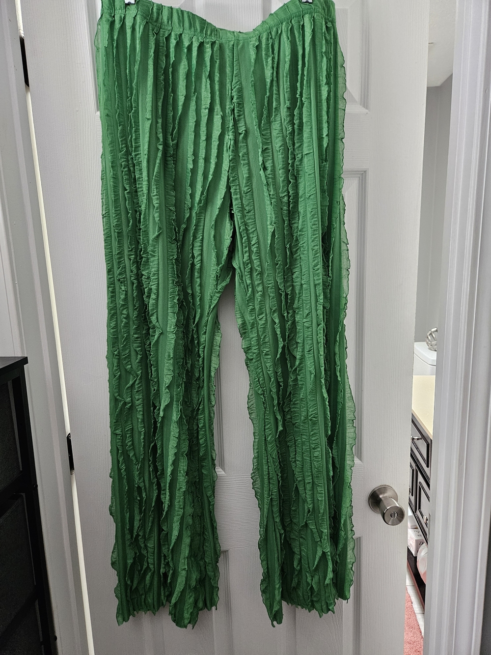 Green Ruffled Wide-Leg Pants
